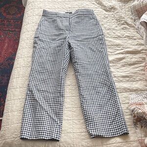 J. Crew Hayden Kickout Crop Pant Gingham Stretch Linen Navy Blue White.